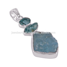 Pendentif brut 925 en argent sterling et Apatite, Aquamarine